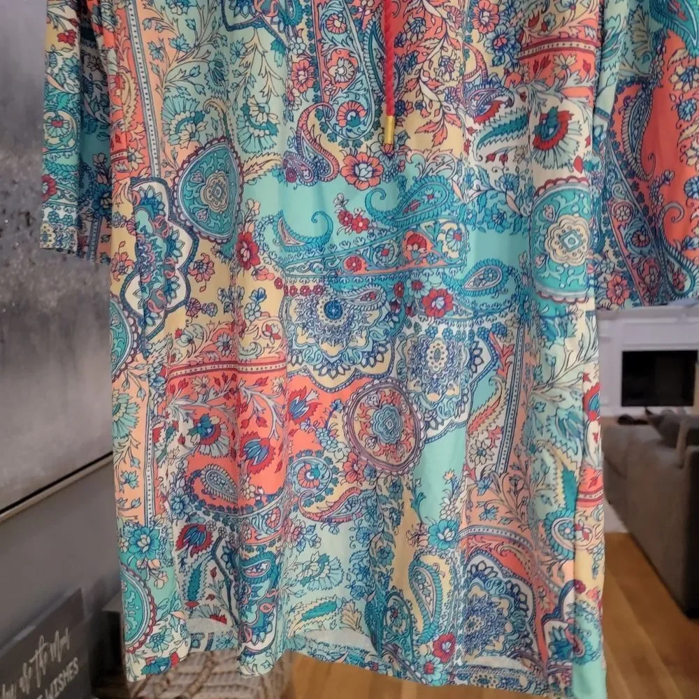 AQUA ET SOL Upf 50 3/4 Sleeve Cape Cod Lace Up Tunic Resortwear Coverup Small - Picture 6 of 10